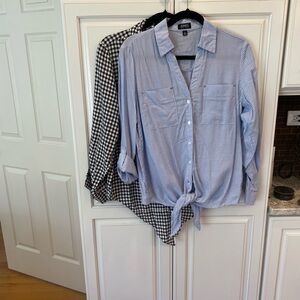 Two shirt bundle: Jones New York Blue Striped and Black Houndstooth Shirts